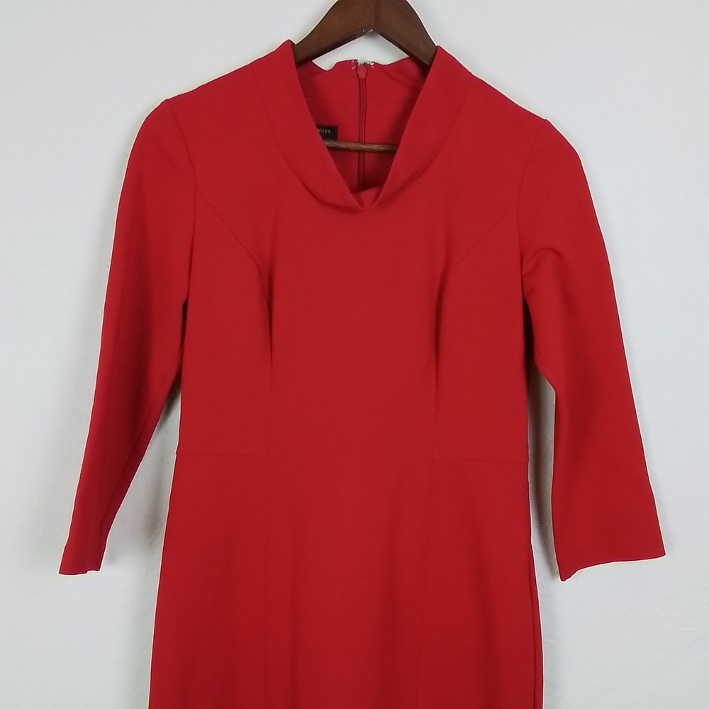 Talbots Red Sheath Dress 2 Heavy Thick‎ Cowl Neck 3/4 Sleeve Workwear Career - Picture 11 of 13